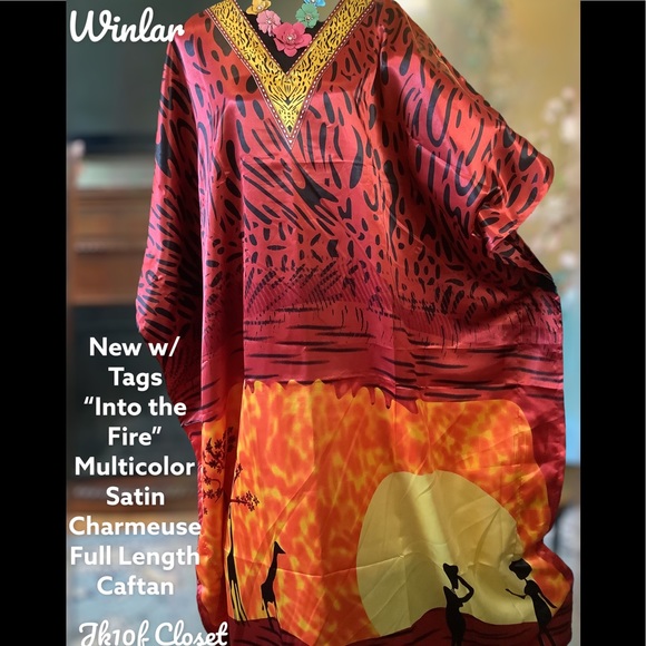 🌻NWT WINLAR SUNSET FIRE COVERUP/ CAFTAN - Picture 12 of 16